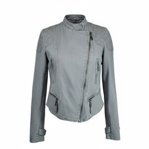 JouJou Olive Green Moto Jacket Women's Quilted Shoulders Military Full Zip Sz M